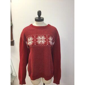 Mens Sweater Christmas Dockers Red Snowflake Long Sleeve Crewneck XL ❄️
